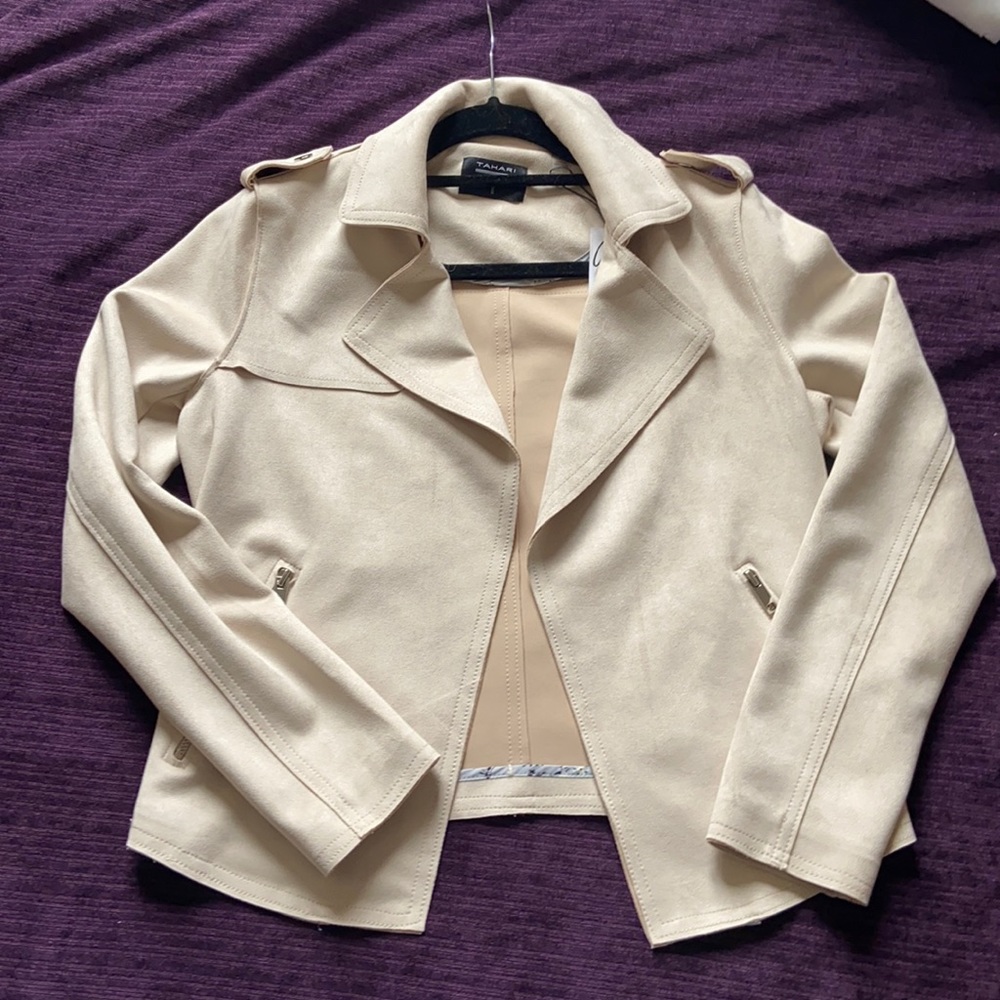 NWT TAHARI FAUX MICROSUEDE MOTO JACKET
